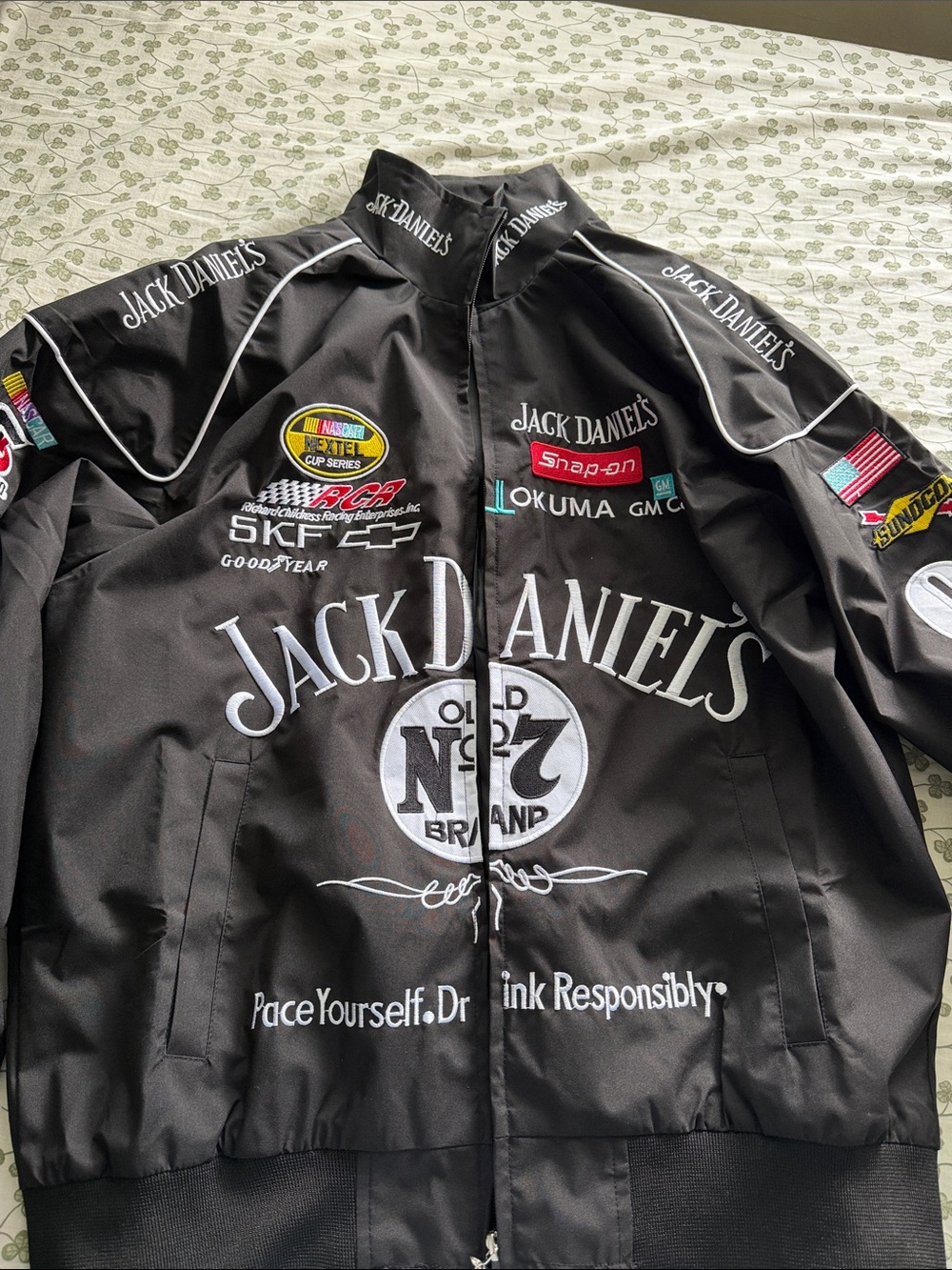 Jack Daniels Black Racing Logo Bomber Jacket with Sponsor Patches